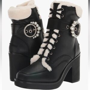 KARL LAGERFELD womens Dottie Fur Lace Up Boot